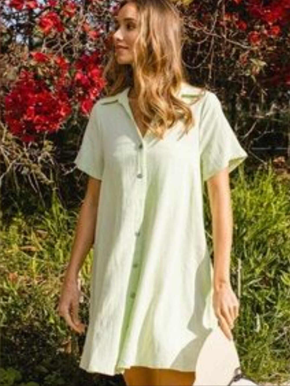 Ces Femme Women’s Light Green Button-Front Dress Size L